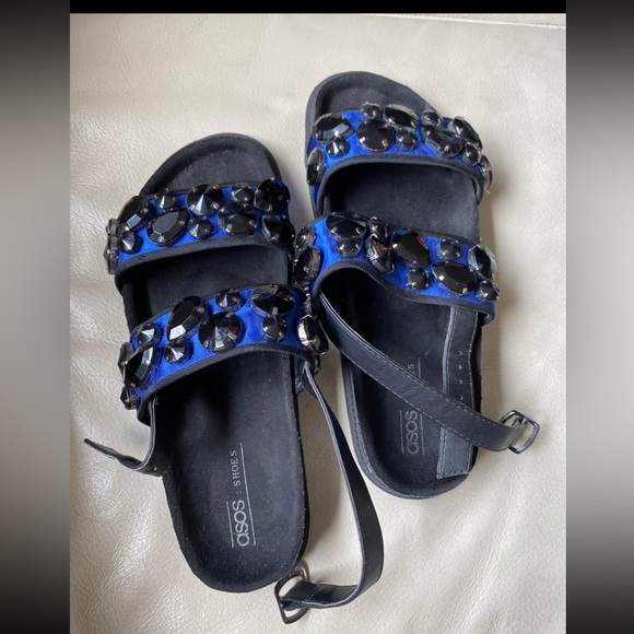 ASOS Shoes - ASOS BeJeweled Blue Strap Slide Sandals in black size 5 fits US 6.5